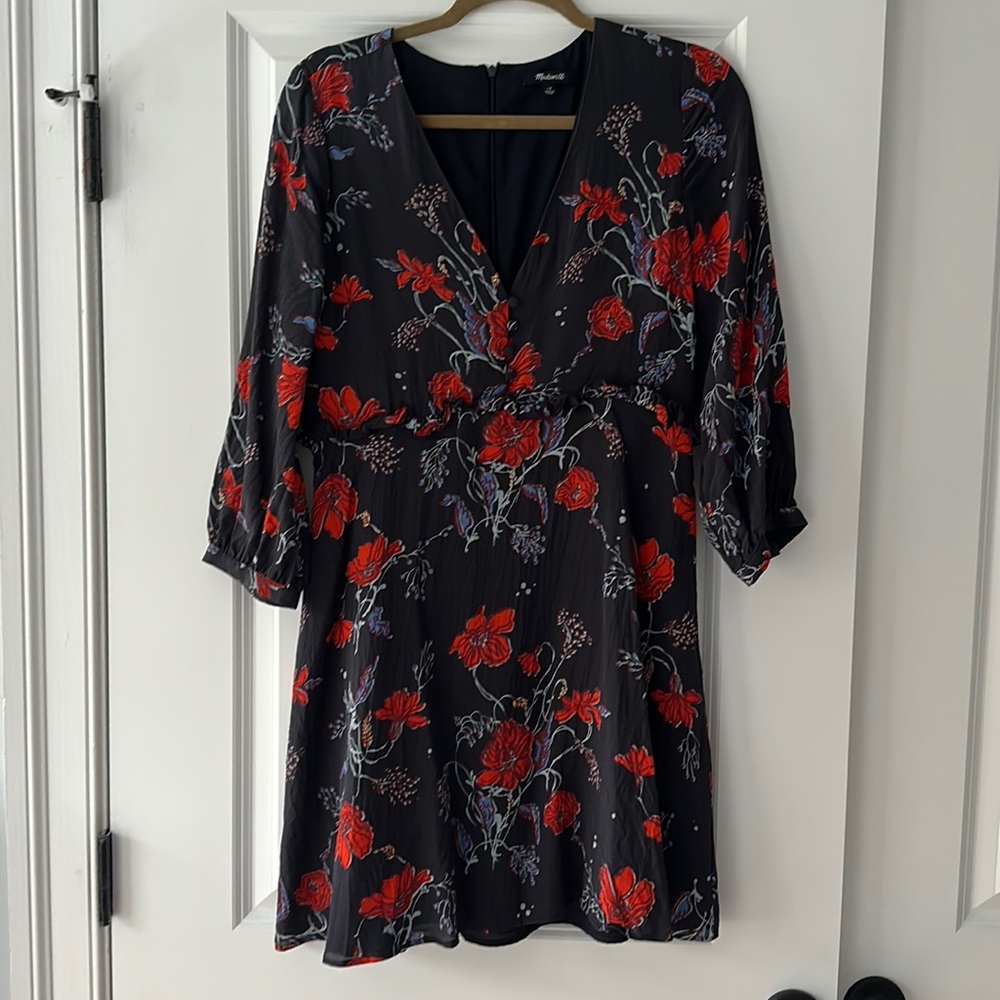 Madewell Long-Sleeve Navy Floral Dress (size 10)